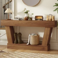 HOMCOM 63 Inch Vintage Console Table, Narrow Entryway Table with Open Shelf for Living Room, Dark Brown(m-8)