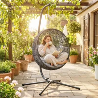 Outsunny Hanging Egg Chair Stand Only, Heavy Duty Hammock Chair Stand, 330lbs Weight, Black(m-1)