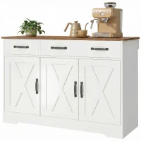 HOMCOM Sideboard Buffet Cabinet, 43" Farmhouse Kitchen Cabinet with 3 Barn Doors, 2 Drawers, 2 Adjustable Shelves, White(m-2)