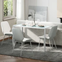 HOMCOM Rectangular Kitchen Table for 4 People, Dining Table with Tabletop Tempered Glass for Dining Room, Living Room, White(m-9)