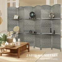 HOMCOM 6 FT Privacy Screen, 6 Panel Room Divider with Shelves for Living Room Bedroom Home Office, Grey(m-5)