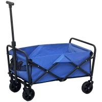 Outsunny Collapsible Folding Garden Cart, Heavy Duty Lawn Wagon with Universal Wheels and Adjustable Handle, Blue(m-2)