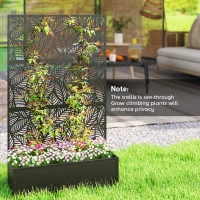 Outsunny Metal Planter Box with Trellis, 70" Raised Garden Bed with Trellis Privacy Screen for Climbing Plants, Leaves Cut-Out(m-7)