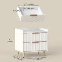 HOMCOM Bedside Table, Nightstand with 2 Drawers, Side End Table with Metal Legs for Bedroom, White(m-3)