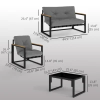 Outsunny 4 Piece Patio Furniture Set, Outdoor Loveseat Sofa Set with Thick Cushions and Coffee Table, Light Grey(m-3)