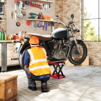 HOMCOM 1100lbs Motorcycle Jack, Height Adjustable Motorcycle Scissor Lift Jack with Anti-Slip Wide Deck for Home Garage, Red(m-7)