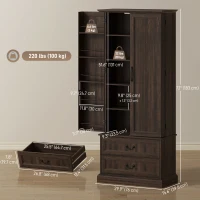 HOMCOM 72" LED Kitchen Pantry Cabinet, Buffet Storage Cabinet with 10 Door Shelves, 2 Drawers and Adjustable Shelves, Brown(m-3)