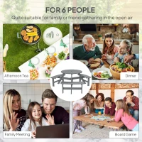 Outsunny 6 Person Round Picnic Table Bench Set with Umbrella Hole, Wood Patio Table with 3 Built-in Benches for Garden, Deck, Backyard, Grey(m-7)