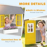 Outsunny Wooden Playhouse for Kids Outdoor with Doors, Windows, Planter Pots and Boxes for Toddlers 3-8 Years, Gray(m-8)