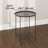 Outsunny 18" Outdoor Side Table with Removable Tray and Folding Legs, Indoor Outdoor for Balcony, Porch, Black(m-3)