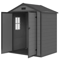 Outsunny 6x4.5FT Plastic Shed, Lockable Garden Tool Storage House with Double Doors and Vent, Grey(m-2)