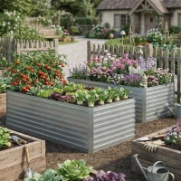Outsunny Set of 2 Galvanised Raised Garden Bed, 6 x 3 x 2 ft Metal Garden Bed with Safe Edging, Silver(m-1)