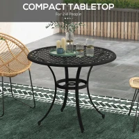 Outsunny 35.5" Round Outdoor Dining Table for 2-4, Cast Aluminum Garden Patio Table with 2" Umbrella Hole, Grid Top, Black(m-5)
