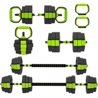 Soozier 6-in-1 Adjustable Dumbbell Set, Used as Kettlebell, Barbell, Dumbbell, Push-Up Stand, 66lbs Free Weights Set, Green(m-2)