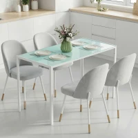 HOMCOM Rectangular Kitchen Table for 4 People, Dining Table with Tabletop Tempered Glass for Dining Room, Living Room, White(m-1)