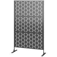 Outsunny 6.5FT Decorative Outdoor Divider, Metal Privacy Screen with Stand, Grid Style, Black(m-2)