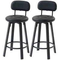 HOMCOM Bar Stools Set of 2, Upholstered Breakfast Bar Chairs with Footrest and Backrest for Kitchen Counter, Black(m-2)