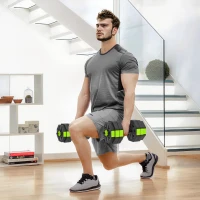 Soozier 6-in-1 Adjustable Dumbbell Set, Used as Kettlebell, Barbell, Dumbbell, Push-Up Stand, 66lbs Free Weights Set, Green(m-8)
