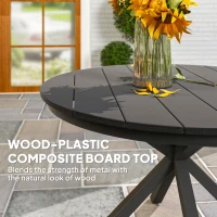 Outsunny 46.5" Outdoor Dining Table for 6, Round Picnic Table with Slatted Top for Balcony, Porch, Black(m-6)