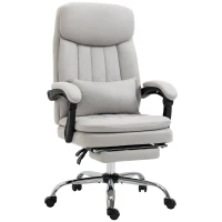 Vinsetto High Back Office Chair, Microfibre Computer Desk Chair with Lumbar Support Pillow, Foot Rest, Reclining Back, Arm, Light Grey(m-11)