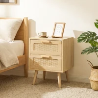 HOMCOM Boho Design Nightstand Set of 2, Side End Table with 2 Drawers for Living Room, Bedroom(m-10)