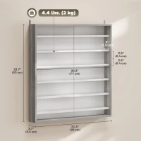 HOMCOM 7-Tier Display Cabinet, Shot Glass Display Case, Glass Curio Cabinet with 2 Glass Doors and 6 Adjustable Shelves, Grey(m-3)