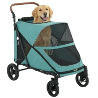 PawHut Dog Stroller for Large Dogs Up to 66 LBS with All-Terrain Spring Suspension, 8-Position Adjustable Handle, Teal(m-11)