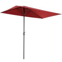 Outsunny 8ft Half Round Umbrella Outdoor Balcony Parasol Patio Garden Outdoor Window Sun Shade w/ 5 Ribs(m-2)