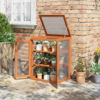 Outsunny Wooden 2 Tier Cold Frame Greenhouse Polycarbonate Plant Grow House Portable Garden, 22.8" x 17.3" x 30.7", Orange(m-1)