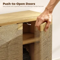 HOMCOM Handwoven Rope Accent Cabinet Boho Sideboard Buffet Cabinet with Push to Open Doors Adjustable Shelf Pine Wood Legs Oak(m-6)