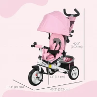 Qaba 6 in 1 Tricycle for Toddler 1-5 Years with Parent-Push Handle, Pink(m-3)