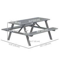 Outsunny Wood Picnic Table, Camping Table and Bench Set with Umbrella Hole for Outdoor, Garden, Patio, Backyard, Grey(m-3)