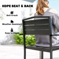 Outsunny Stackable Patio Chairs Set of 4, Outdoor Dining Chairs with Slatted HDPE Seat, Armrests for Garden, Backyard, Black(m-5)