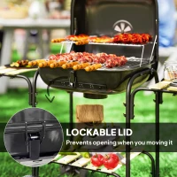 Outsunny Charcoal BBQ Grill, BBQ Grill with 1840 cm² Cooking Area, 3 Shelves, Adjustable Vent, Lockable Lid, Wheels, Black(m-7)