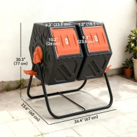 Outsunny Rotating Composter, Dual Chamber Compost Bin with 24 Vents and Steel Legs, 34.5 Gallon, Orange(m-3)