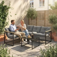 Outsunny 4 Piece Patio Furniture Set with Thick Cushions and Coffee Table, Patio Conversation Set for Porch, Balcony, Deck, Grey(m-10)