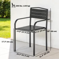 Outsunny Stackable Patio Chairs Set of 4, Outdoor Dining Chairs with Slatted HDPE Seat, Armrests for Garden, Backyard, Black(m-3)