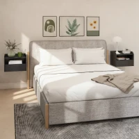 HOMCOM Wall Mounted Bedside Table, Set of 2 Floating Nightstand with Charging Station, Drawer and Open Shelf for Bedroom, Black(m-8)