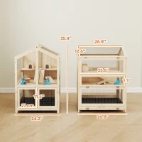 PawHut Wooden Hamster Cage, Large 3 Tier Hamster Cage w/ Pull-Out Tray, Openable Top, Hut, Seesaws, 26.8"L x 24.2"W x 35.4"H(m-3)