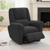 HOMCOM Power Recliner Chair, Fabric Upholstered Recliner Chair with USB Ports, Swivel and Rocking Function, Footrest, Black(m-8)