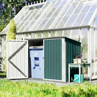 Outsunny Outdoor Steel Wheelie Trash Can, Storage Shed With Double Door & Lid Rubbish Cover for 2 Trash Cans(m-9)