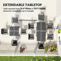 Outsunny Patio Dining Set for 6, Aluminum Expandable Outdoor Table and 6 Stackable Chairs with Padded Back, Mesh Seat, Black(m-4)