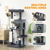 PawHut 52 Inch Cat Tree with Scratching Posts, Cat Bed, Condo, Grooming Brush, Jumping Platforms, Toy Balls, Anti-tip Kit(m-4)