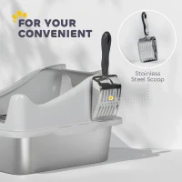 PawHut Cat Litter Box Stainless Steel with Metal Litter Scoop, Never Absorbs Odors, Anti Leakage, 17" x 13" x 10", Grey(m-9)