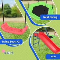 Outsunny Metal Swing Set for Backyard, 4 in 1 Design with 1 Nest Swing, 2 Seats, 1 Slide, Holds Up to 352 lbs. for Ages 3-8(m-5)
