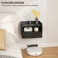 HOMCOM Wall Mounted Bedside Table, Set of 2 Floating Nightstand with Charging Station, Drawer and Open Shelf for Bedroom, Black(m-6)