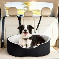 PawHut Dog Car Seat for Small Medium Pets, Detachable Washable Pet Bed with Cushion and Safety Belt for Dog Under 33lbs, Black(m-9)