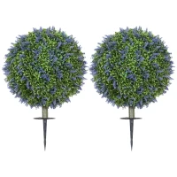 HOMCOM Artificial Plants Faux Lavender Set of 2, UV Protected Fake Plants with Ground Stakes for Indoor Outdoor Decor, Purple(m-2)