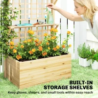 Outsunny Wooden Raised Garden Bed with Trellis and Roof, Elevated Planter Box with 2 Shelves, Drainage Hole and Liner, Natural(m-6)