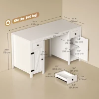 HOMCOM 53" Farmhouse Executive Desk, Computer Desk with Drawers and 2 Cabinets, Study Table for Home Office, White Wood Grain(m-3)